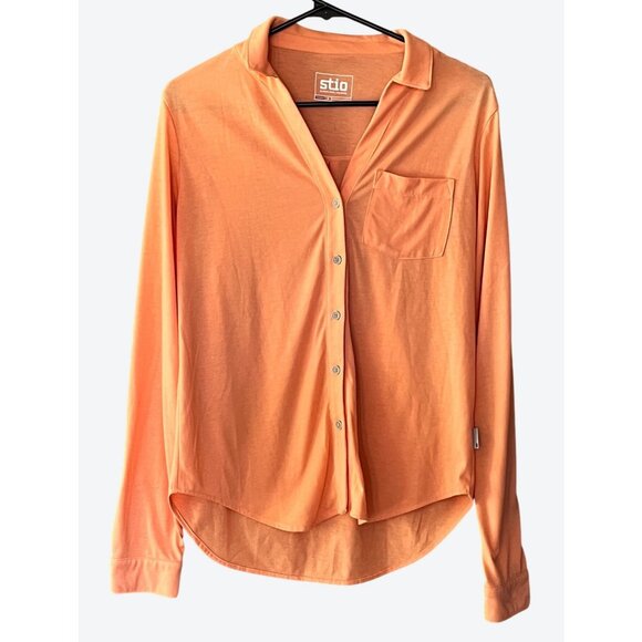 Stio Women's Small Long Sleeve V-Neck Button Front Peach Orange Shirt - Picture 1 of 7